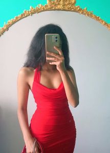 Red Ruched Halter Neck Bodycon Dress