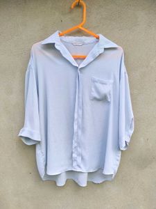 Light Blue Oversized Button-Up Shirt