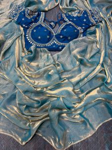 Elegant Blue Saree with Embellished Blouse