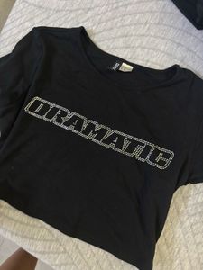 Black "DRAMATIC" Rhinestone Crop Top