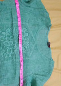 Sea Green Embroidered Short Sleeve Top