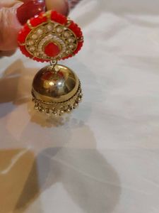 Elegant Jhumka Earrings with Red Stones