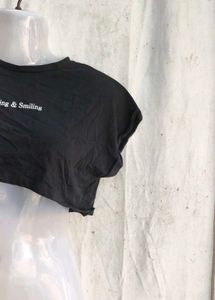Black Cropped "Laughing &amp; Smiling" Top