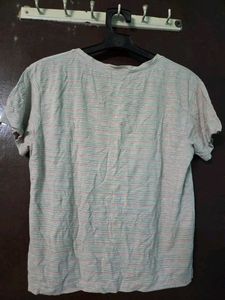 Gray Striped T-Shirt with "Never Ending Fun" Text