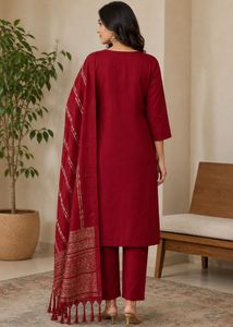 Maroon Kurta Set with Gold Stripes