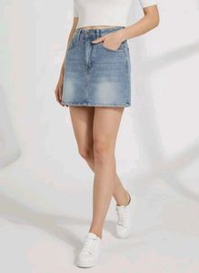 Washed Solid Blue Denim Skirt