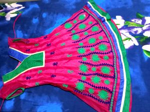 Pink & Green Embroidered Kurta for girls