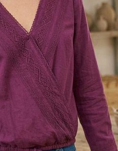 Stylish Purple Wrap Top with Lace Detail
