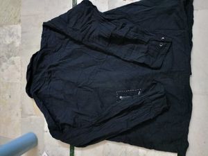 Black Cotton Button-Up Shirt with Embroidery