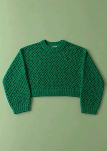 EMERALD GREEN OPEN KNIT CROPPED SWEATER