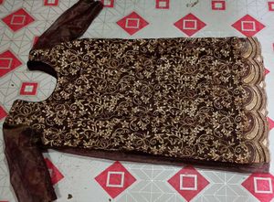 beautiful soft sharara suit with golden dupatta