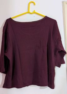 Short Ribbed Top with Gold Trim