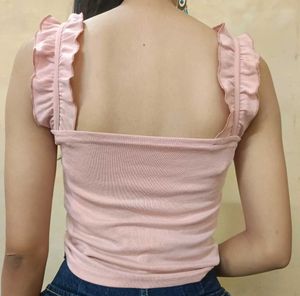 Cute Pink Ruffle Strap Tank Top