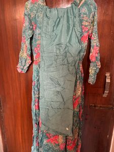 Beautiful Teal Floral Print Ethnic Gown