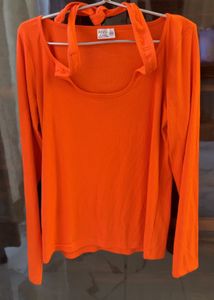 Bright Orange Ribbed Long Sleeve Top