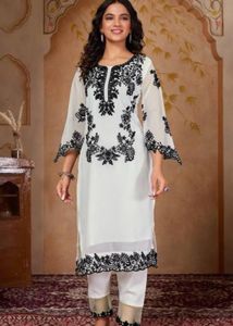 🤍White Embroided Kurti Pant