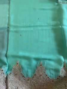 Elegant Mint Green Saree with Gold Embroidery