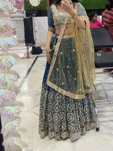 Elegant Blue &amp; Gold Lehenga Choli Set