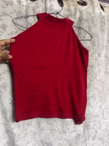 Red High Neck Cutout Sleeveless Top