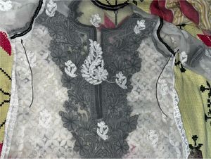 Black &amp; White Embroidered Chikankari Kurti