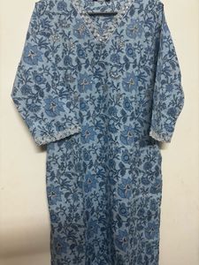Blue Floral Print Kurta with Sequins