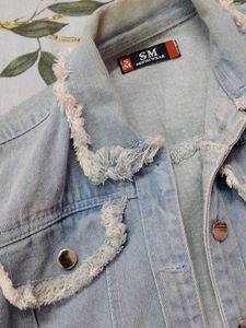 Denim Jacket with Frayed Edges