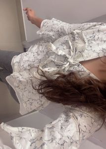 Bell Sleeve Marble Print Top