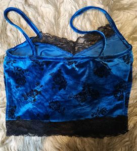 Blue Velvet Floral Lace Trim Cami