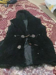 Black Faux Fur Toggle Vest