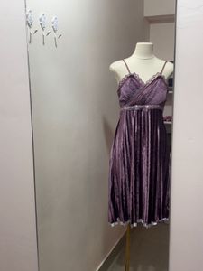 Aubergine Velvet Pleated Dress