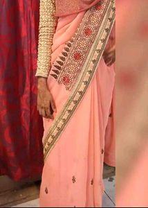 Elegant Peach Embroidered Saree