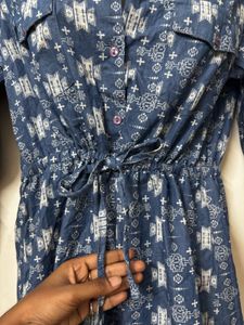 Blue Printed Shirt Dress