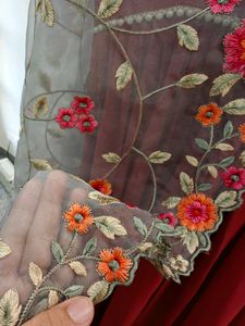 Brick Red Flared Kurta With Dupatt