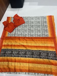 Orange Warli Print Saree
