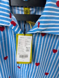 Blue Striped Heart Print Shirt