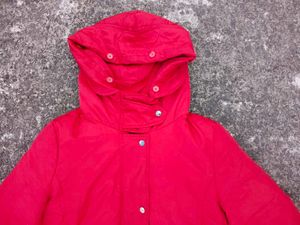 Vibrant Red Puffer Jacket with a Hoodie