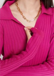 Ribbed Knit Collared Top