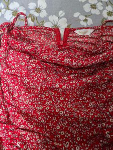 Chic Red Floral Print Ruched Dress