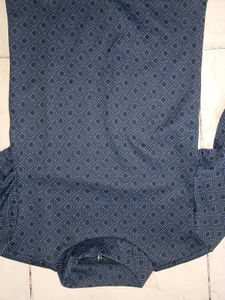 Classic Navy Geometric Print Turtleneck Top