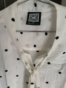 Chic Polka Dot Tie-Neck Blouse