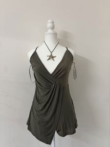 Olive Green Draped Halter Top