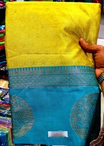 Yellow & Blue Silk Saree