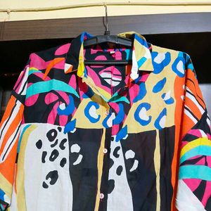 Vibrant Abstract Print Button-Up Shirt