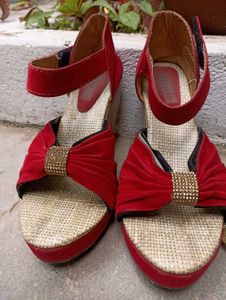 Red Velvet Wedge Sandals
