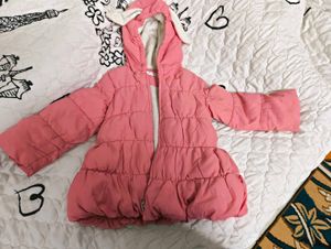 Pink Puffer Coat with Bunny Ears