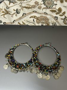 Bohemian Beaded Hoop Earrings with Coins