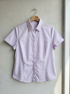 Light Purple Button-Up Short Sleeve Blouse