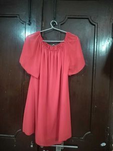 Coral Off-Shoulder Flutter Dress