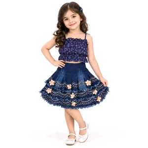 Floral Crop Top & Denim Skirt Set