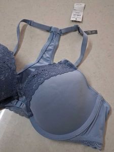 36B Blue Lace Trim Push-Up Bra